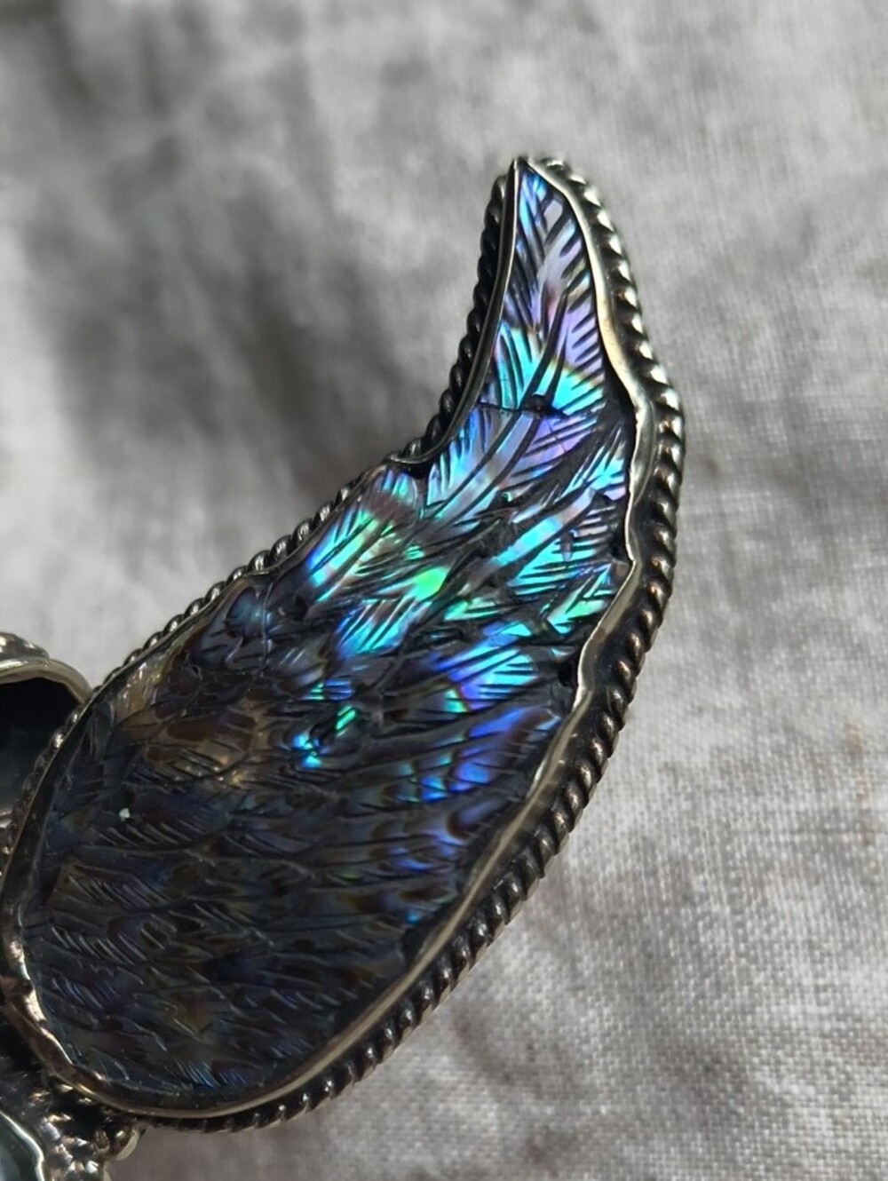 GORGEOUS Blue Labradorite And  Abalone  Angel Fairy Pendant Tibetan Silver - Picture 10 of 10